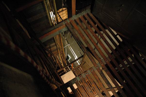 Standing on the ladder platform, looking down to the stage.